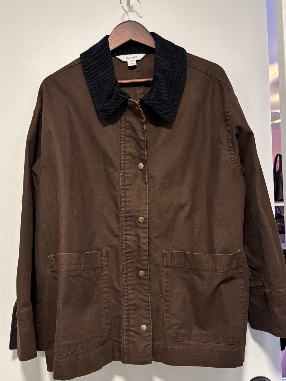 Old Navy Canvas Barn Jacket XL in Brown Green Corduroy Collar EUC!